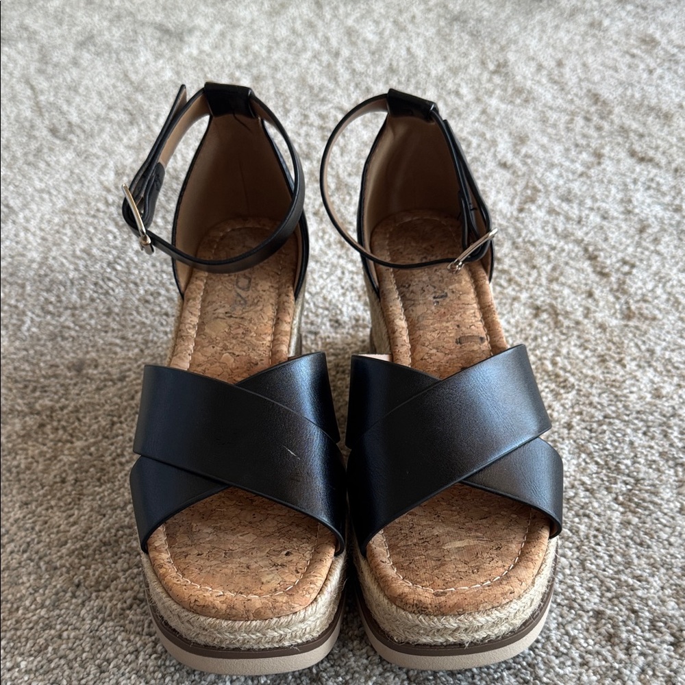 Black Strappy Wedge Sandals